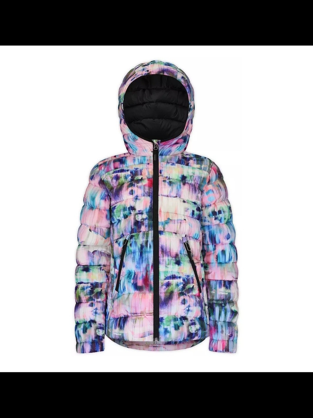 Girls' Multicolor Watercolor Hooded Puffer Jacket